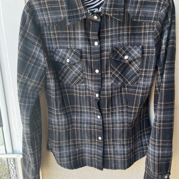 wool plaid western style flannel button up shirt Made in USA! - Picture 2 of 6